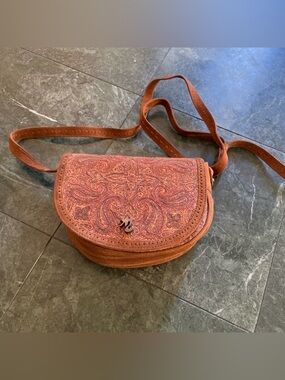 Vintage Rust Paisley Tooled Leather Crossbody Bag